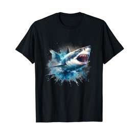 Cool Watercolor Great White Shark Open Jaw T-Shirt