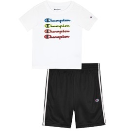 Champion Boys Shorts Sets 2 Piece Tee Shirt and Athletic Shorts for Kids (Signature White)