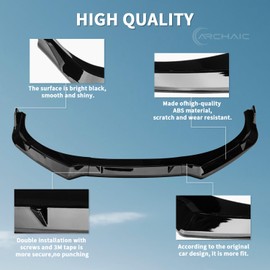 3PCS Front Bumper Lip Compatible with Hyundai Elantra Sedan 4-Door 2024-2025,Glossy Black Front Bumper Splitter Kit