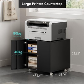 Warmiehomy Metal Printer Stand with Storage Mobile Printer Tables for Small Spaces with Door Adjustable Shelf File Cabinet on Wheels for Home Office (Black)