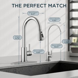 FORIOUS Kitchen Faucet and Water Filter Faucet Combo, Brushed Nickel Stainless Steel Bar Faucet Pull Down Sprayer and Drinking Purifier Faucet Set for Kitchen Sink RV Farmhouse Camper