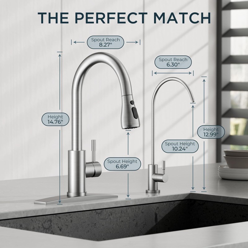 FORIOUS Kitchen Faucet and Water Filter Faucet Combo, Brushed Nickel