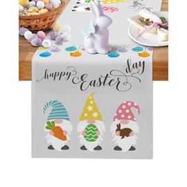 Cotton Linen Table Runner Dresser Scarves Happy Easter Gnomes Carrrot Rabbit Colorful Eggs Non-Slip Burlap Rectangle Table Setting Decor for Wedding Party Holiday Dinner Home,13 Wide x 90 inches Long