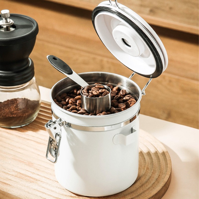 Airtight Coffee Canister 304 Stainless Steel Valve with Scoop for