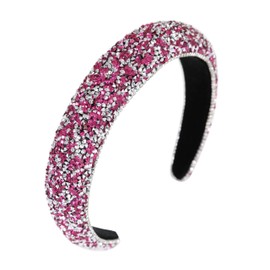 Somlatrecy Women Full Rhinestone Headband Bling Sparkle Crystal Fashion Hair Hoop Thick Padded Hairband For Parties Rose