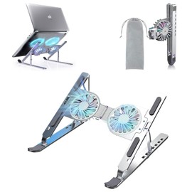 Soporte Ajustable para Computadora Portátil con Ventilador de Refrigeración USB, Soporte Plegable de Aluminio para Computadora con Ventilación Térmica, Adecuado para Computadoras Portátiles de 10-17"