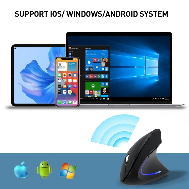 KUNSI Wireless Ergonomic Mouse, 2.4G Wireless Vertical Ergo Mouse, 800/1200/1600
