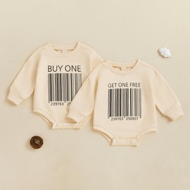 Nicoxijia Newborn Baby Twins Matching Outfits Funny Letter Print Romper Sweatshirt Bodysuit Twins Baby Gifts Fall Clothes (Apricot, 6-12 Months)