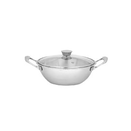 Nobel Triply Stainless Steel Deep Wok with Glass Lid, 28 cm, Stay-Cool Handles, Gas and Induction Compatible (26 cm Glass Lids)