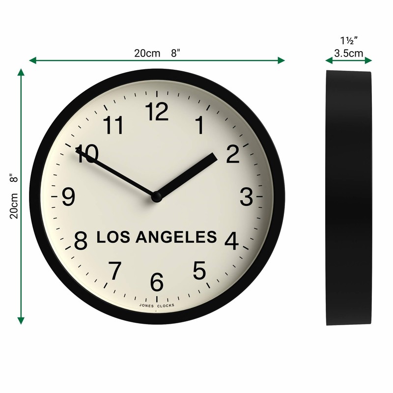 JONES CLOCKS® Los Angeles Time Zone Wall Clock Small Modern