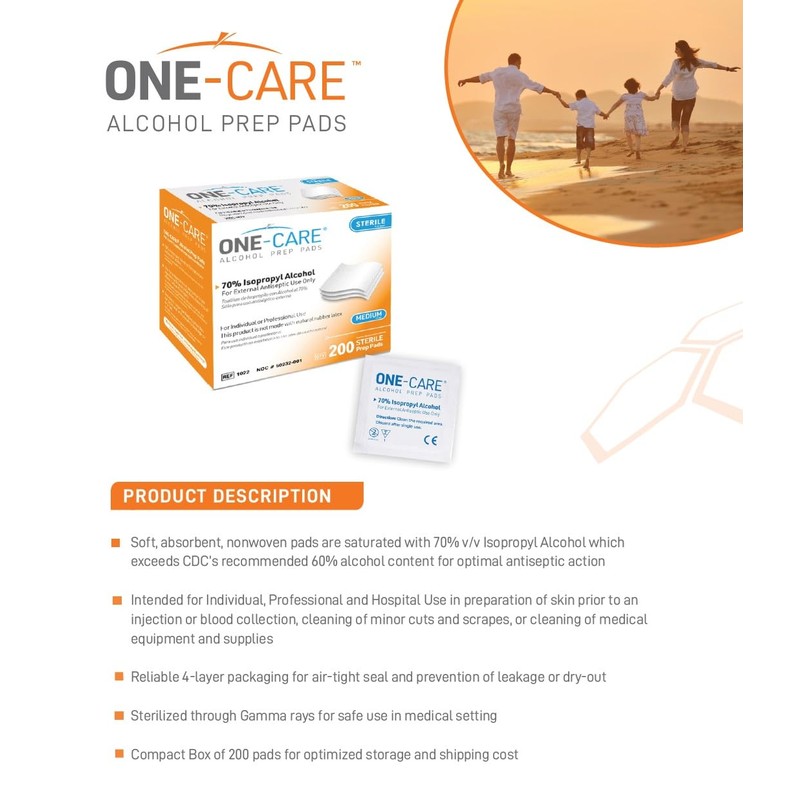ONE-CARE Prep Pads Medium, Box of 200 wipes