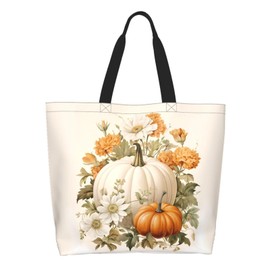 Feeuoai Fall Large Tote Bag Pumpkin Bags Thanksgiving Day Bags Reusable Shoulder Tote Bags Travel Bags