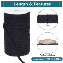 BENECREAT 218.72 Yards (200 m) Black Cotton Ribbon, 7 mm Woven Pattern Webbing Bias Tape for Home Decoration, Wrapping Gifts and DIY Crafts Decorative