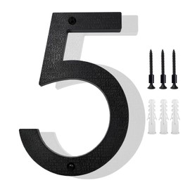 8’’ Modern Floating House Numbers for Outside, Large Black Shadow Home Number with Nails Kit & Template, Easy to Be Mounted for Exterior House Address, Garage Gate, Street, Farmhouse, Number 5