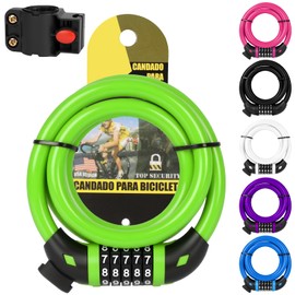 Ainiv Bike Lock, High Security 5-Digit Combination Coiling Cable Lock, 1.2mx12mm, Heavy Duty Bike Lock with Mounting Bracket, for Bike, Motorbike, Scooter, Gate, Fence, Green