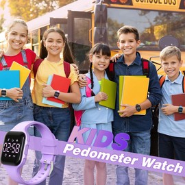 synwoo Kids LED Digital Watch, with Pedometer Step Counter, Waterproof, Sport Wristwatch, Calendar, Alarm Clock for Children Boys Girls Teens(Purple)