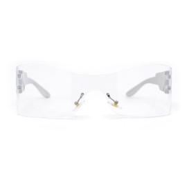 Womens Wrap Rimless Shield Plastic 80s Color Mirror Sunglasses Silver - Clear
