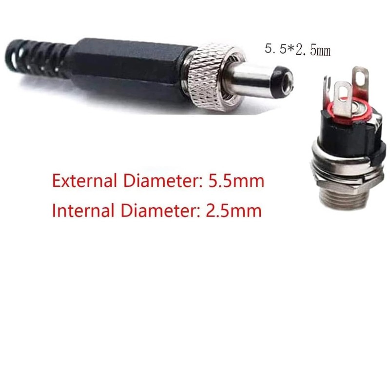 5.5mm x 2.1mm Male DC Power Plug Connector & Screw
