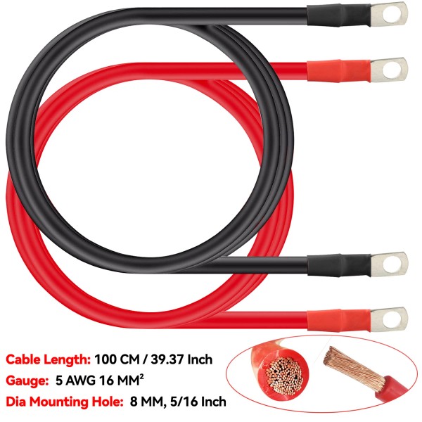 Unbranded US 2PCs PVC Battery Inverter Cable Set 5 AWG Positive