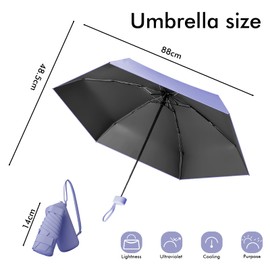 Sykerout Umbrella, Mini Umbrella, Pocket Umbrella, Compact Umbrella, Mini Foldable Travel Umbrella, UV Umbrella with Card Holder with Rope, purple
