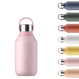 Chilly's Series 2 Water Bottle - Stainless Steel Thermal Bottles with Double Wall Vacuum, Soft Collar & Carry Loop - Blush Pink, 350ml