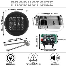 MOUNT Gun Safe Lock Replacement Black Keypad Lock with 2 Override Keys & Solenoid Lock