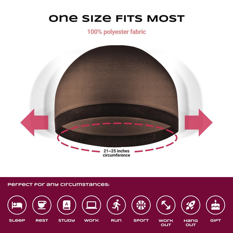 Beauty Town 4 Pcs Thin Stocking Wave Cap Skull Wig