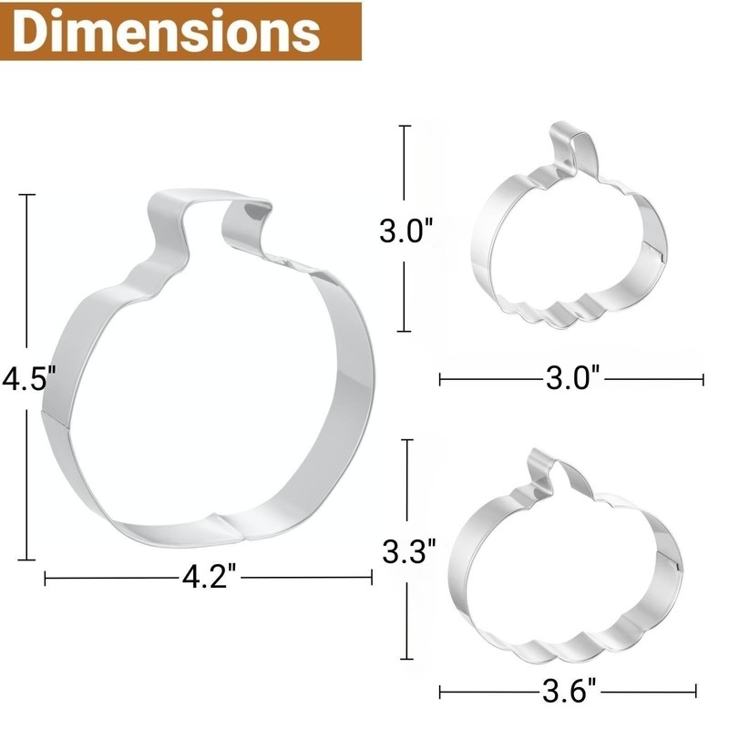 JOB JOL Cookie Cutters 3 PCS, Pumpkin Cookie Cutters, 3''