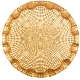 Alisveristime Round Metal Serving Tray for 6 – Ottoman Motif, (13.8" Diameter, 17.5 oz) (Gold)