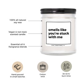 You Nique Designs Youre Stuck with Me Funny Candle for Boyfriend, Candle for Girlfriend 9oz - Cute Relationship Gifts, Funny Scented Candles - Romantic Anniversary Surprise (Lavender & Vanilla)