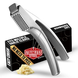 Gourmet Easy No Peeling Required Garlic Press Stainless Steel with Detachable Handle for Fine Mincing - Premium Garlic Mincer Tool, Rust-Proof, Easy to Clean, Dishwasher Safe Garlic Crusher with 5-Year Warranty