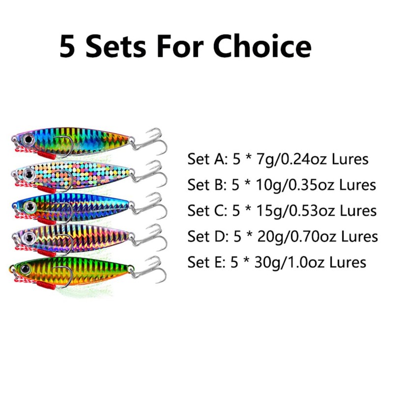 5pcs 30g Colorful Blade Shape Fishing Lures Metal Double Hook