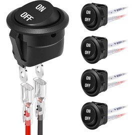 12 Volt Round Rocker Switch,On Off Rocker DC Switch,Round Toggle Switch,2 Pin SPST Switch Button 6A/250V 10A/125V AC Small Electric Switch with Wires for Car Stereo Marine Boat（ON-Off,5Pcs