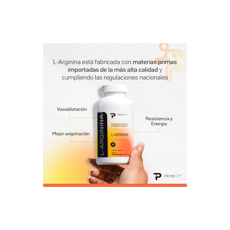 Primetech Nutrition L-Arginina Cápsulas 500 mg 100 Cápsulas óxido nítrico,