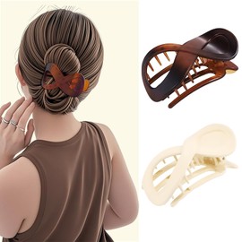 Oneasmot 2-Pack Matte Slim Hair Clips for Thin Hair, Secure & Comfortable Headrest-Friendly Flat Banana Claws for Driving, Office Chairs & Fitness, White & Amber