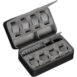 ROTHWELL 8 Watch Travel Case Storage Organizer for 8 Watches, Sunglasses, Rings & Cufflinks |Tough Portable Protection with Zipper Fits Most Wristwatches & Smart Watches Up to 50mm (Black/Grey)