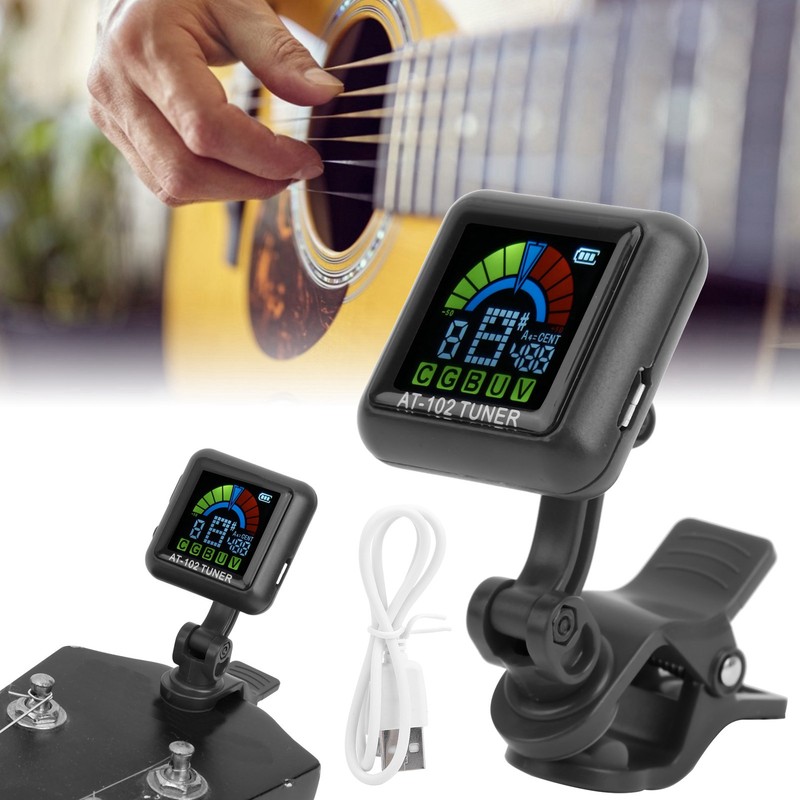 Aroma Guitar Clipon Tuner USB Rechargeable Builtin Battery Violin Ukulele
