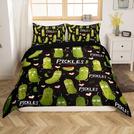 Erosebridal Pickle Comforter Cover Kawaii Cucumber Kids Duvet Cover Dill Pickle Bedding Set Twin Love Heart Decor Bed Cover for Boys Girls Teens Bedroom Decor