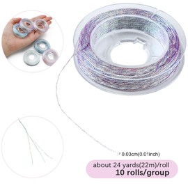 CABODYALS 10 Rolls 240 Yards 0.3MM 3Ply Purple Metallic Cord Tinsel Rope Shimmer Christmas Colorful Embroidery Thread Polyester Glitter String Bulk for Jewelry Making Sewing Crafts Bracelets Beading