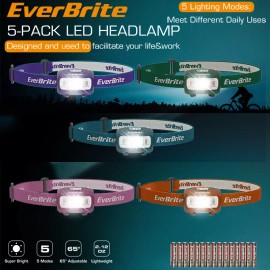 EverBrite Headlamp 5 Modes 5 Pack Kids Headlamp with Red Light & Memory Function