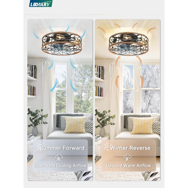 LEDIARY Caged Ceiling Fans with Lights, Farmhouse Flush Mount Ceiling