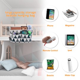 Surblue Bedside Caddy Bedside Storage Bag Hanging Organizer for Bunk, Hospital Beds, Dorm Rooms Bed Rails Camp 4 Pockets and 2 Hooks (Blue Triangle)