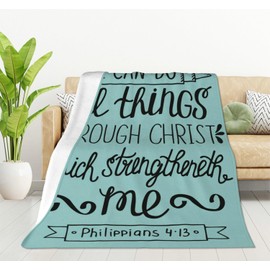 HGOD DESIGNS Bible Verse Blanket With I Can Do All Things Through Christ Christian Lettering Quote Throw Blanket Decor Cozy Warm for Home Bedroom Sofa Office 100x130cm