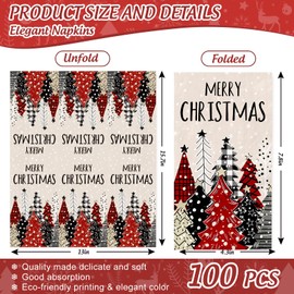 JarThenaAMCS 100Pcs Christmas Guest Napkins Rustic Plaid Xmas Tree Disposable Paper Napkins Winter Dinner Hand Napkins for Holiday Party Tableware Supplies