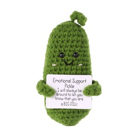 Funny Positive Cucumber, 4 Inch Emotional Support Pickle Knitted Cucumber with Positive Cards Creative Positive Crochet Plush Toy Inspirational Gift for Friends Home Office Decor