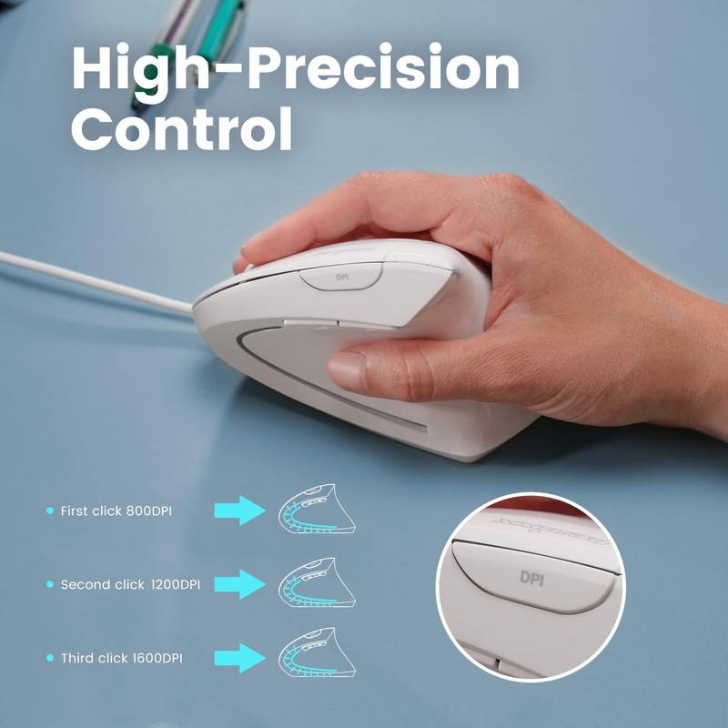 perixx PERIMICE-513W Wired Vertical USB White Mouse - 6 Buttons