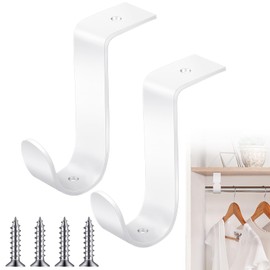 Hicarer 2 Pcs Closet Rod Brackets Heavy Duty Metal Wall Mount Rod Brackets with Screws Closet Pole Support for Living Room Bedroom Shelf Office(White,1 Inch)