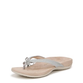 VIONIC Women's Bella Thongs Flip-Flop, Silver Metal Fabric, 12