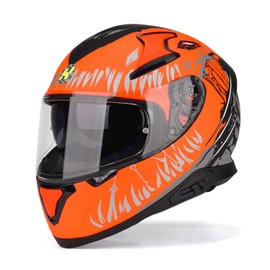 HAX Full Face Motorcycle DOT Approved Helmet with Dual Rear Wing and Pinlock Ready - Lightweight and Durable Motorbike Street Bike Helmet for Adults (Impulse Devour Orange,S)
