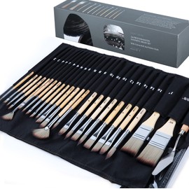 ARTIFY art supplies ARTIFY 25-Piece Professional Paint Brush Set C Expert Series Synthetic Nylon Brushes for Acrylic, Oil, Watercolor, Gouache C No Shedding, Canvas Roll Case & Palette Knife, Painter Gifts Art Supplies